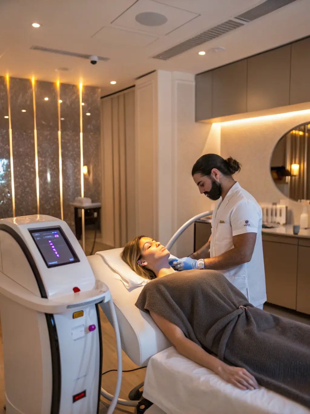 Image of a client receiving laser hair removal treatment, highlighting the precision and advanced technology used at Touch of Aesthetics.