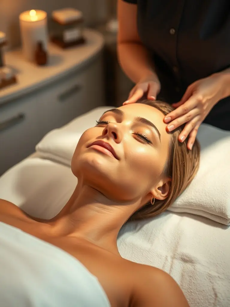A serene image of a client enjoying a facial, emphasizing the relaxing and rejuvenating atmosphere at Touch of Aesthetics.