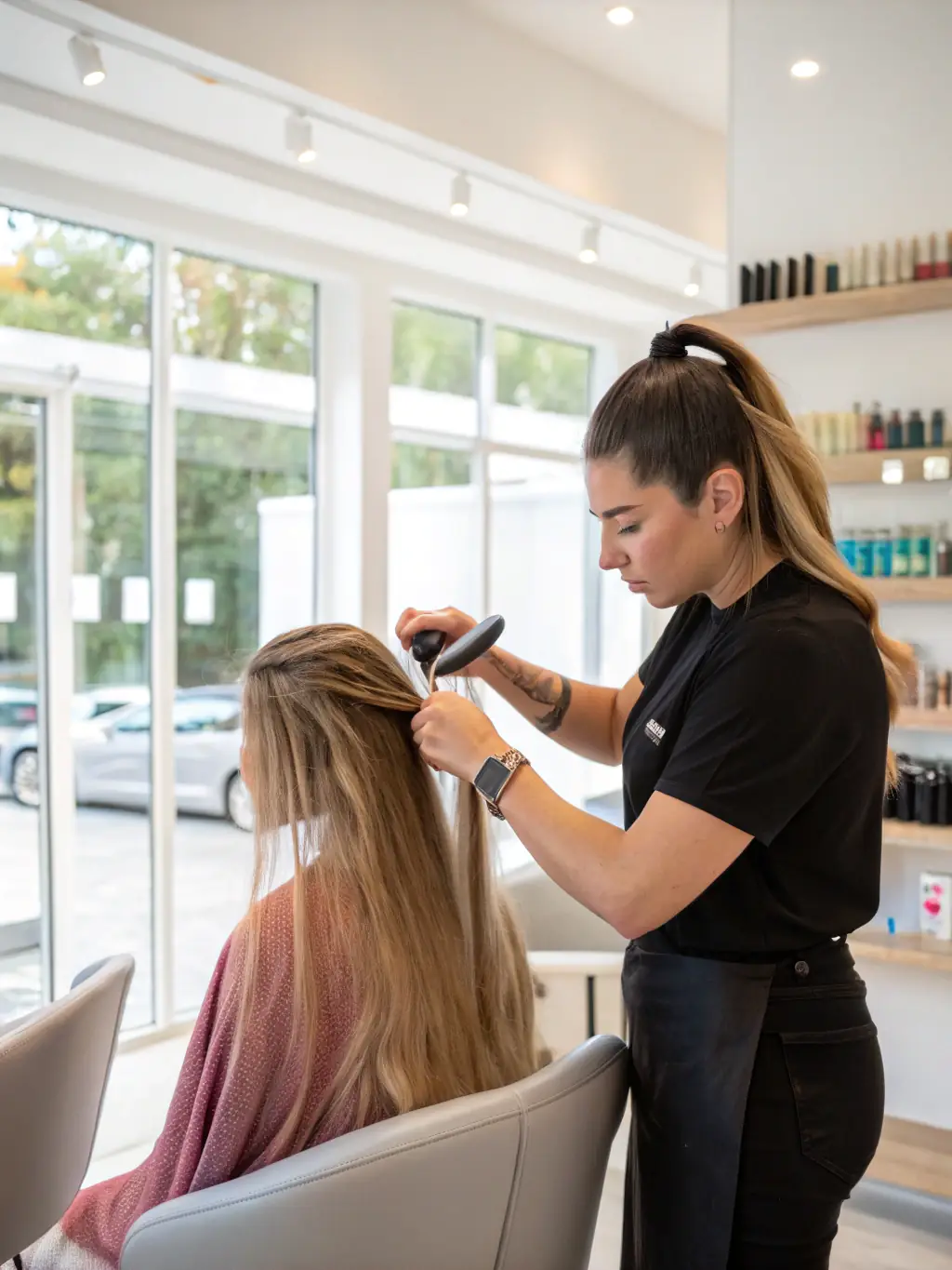 Close-up shot of perfectly applied hair extensions, showcasing the seamless blend and natural look achieved at Touch of Aesthetics.